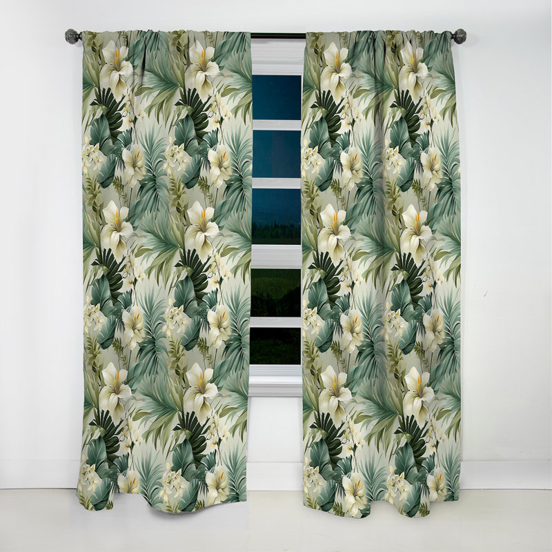 Neutre motif tropical Tropics III - Rideau floral - Rideau occultant floral - 1 panneau, L 52 po x L 108 po