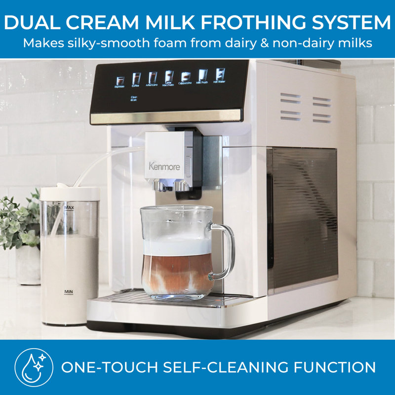 Kenmore Super Automatic Espresso Machine with Dual Cream System Milk Frother & Grinder