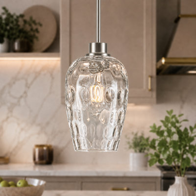 Aguilera Vintage Glass Pendant Light Kitchen Island With Hand-Blown Hammered Clear Glass Lampshade