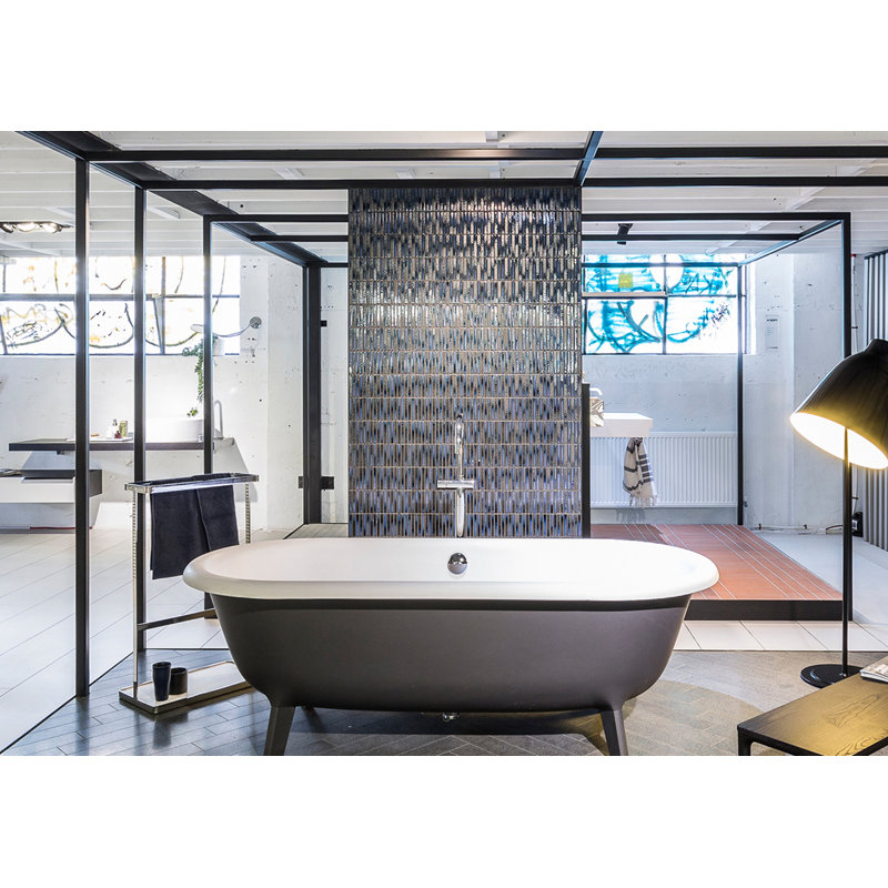 Yohen 0.49 in. x 3.86 in. Linear Glazed Ceramic Tile, Dark Blue Mix