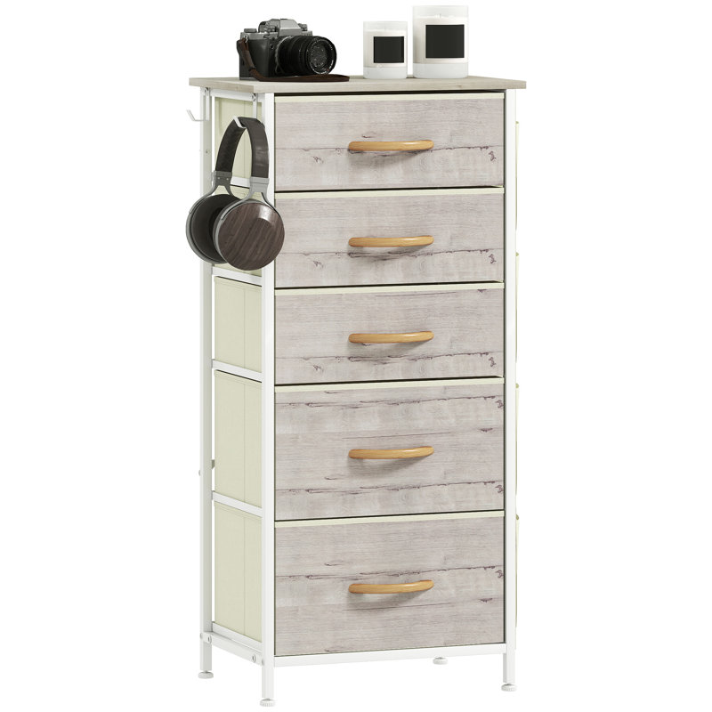 5 Drawer 45Cm W Chest Of Drawers, Natural Wood Finish