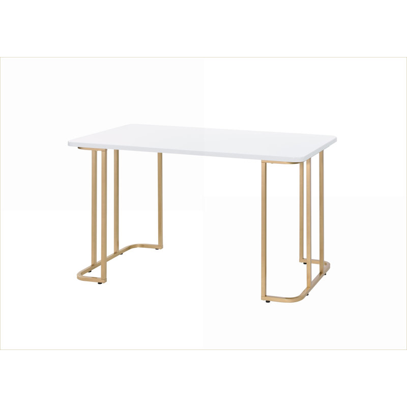 Bureaux, blanc moderne & amp; Bureau d'écriture rectangulaire doré avec base ouverte | Métal Bois synthétique