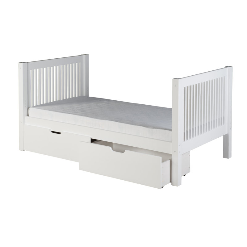 Lit plateforme simple avec rangement en bois massif Friedemar, Blanc
