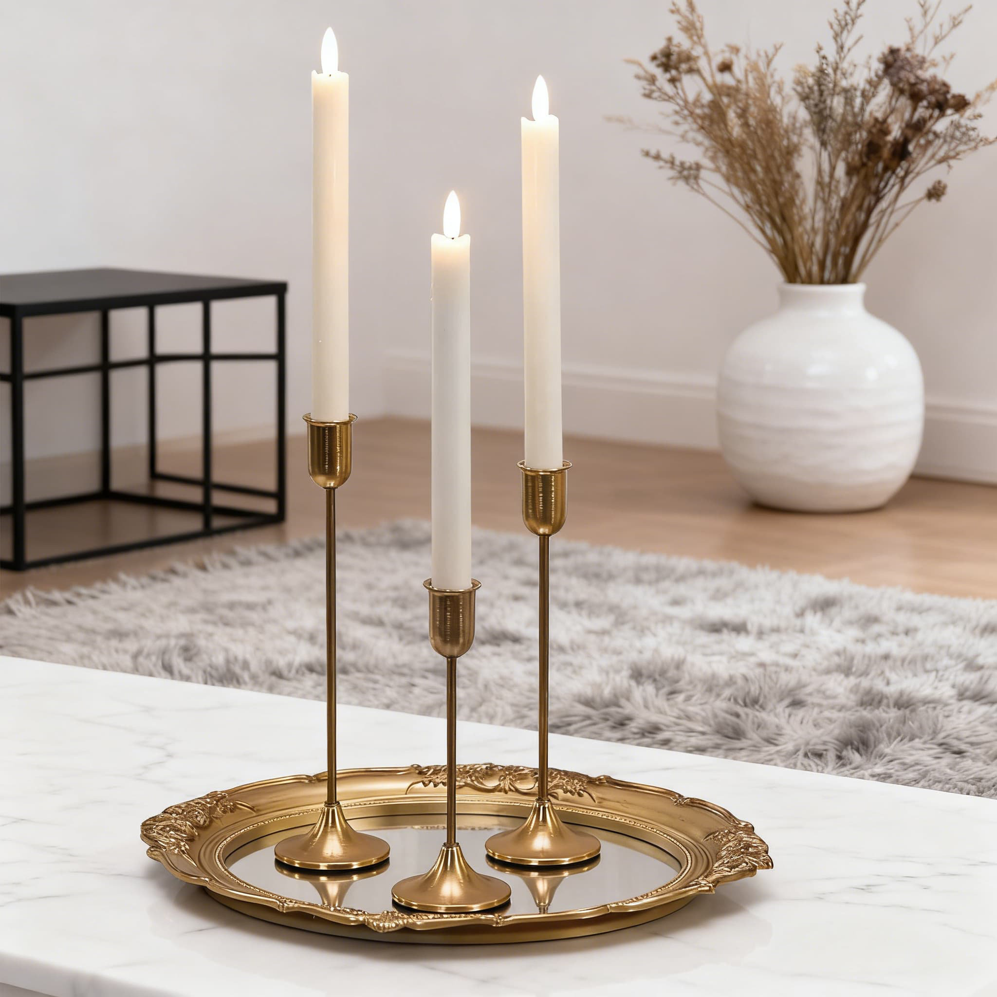 Rosdorf Park Set Of 6 Vintage Gold Taper Candle Holders, Brass ...