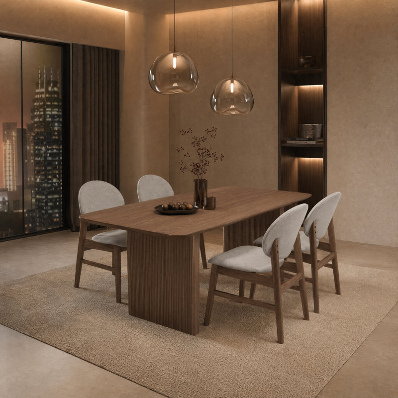 Ensemble de salle à manger 5 pièces Faris Florence, 5 Pieces: Table, 4 Chairs, Walnut, Grey