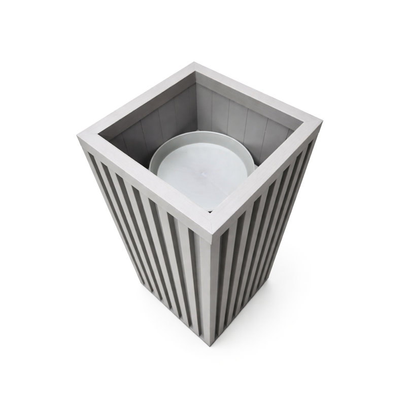 Boîte à fleurs carrée à colonne grise dans un abat-jour gris brun, aluminium léger conçu pour une utilisation à long terme, ouverture de drainage prédécoupée, finition thermolaquée de couleur unie et bois moderne, plateau intérieur réglable