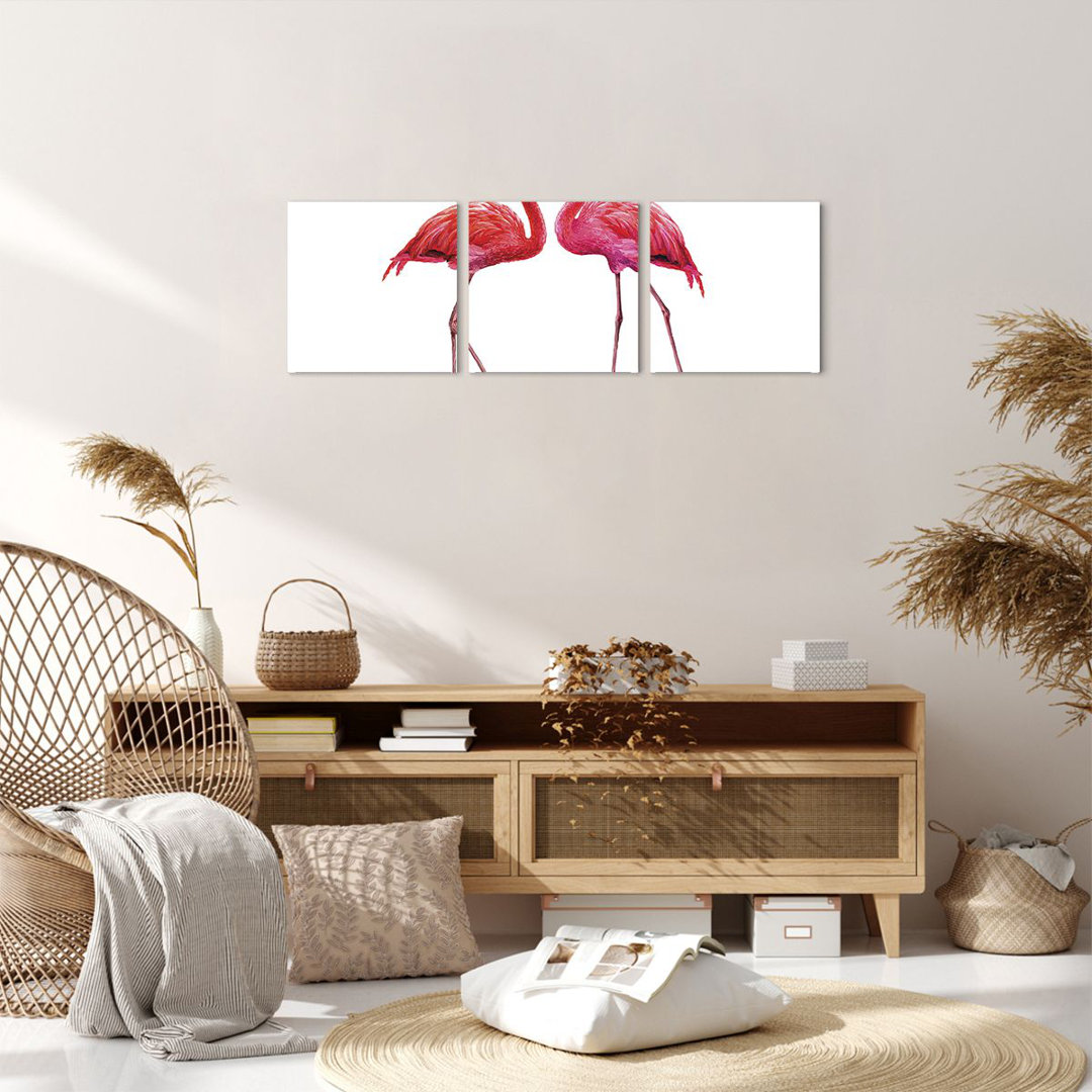 3-tlg. Leinwandbilder-Set Flamingos Couple