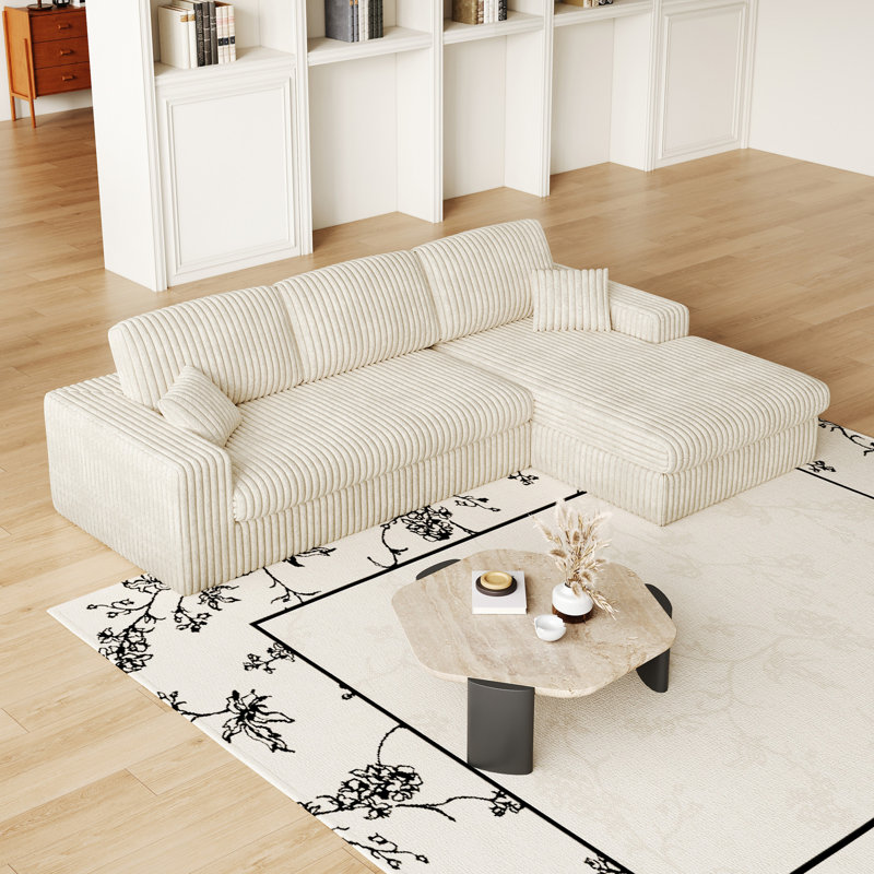 Canapé en velours côtelé modulaire de 114,5 pi, canapé réversible à siège inclinable, canapé 2 en 1 avec fauteuil inclinable et canapé en forme de L avec trois coussins décoratifs et deux coussins décoratifs
