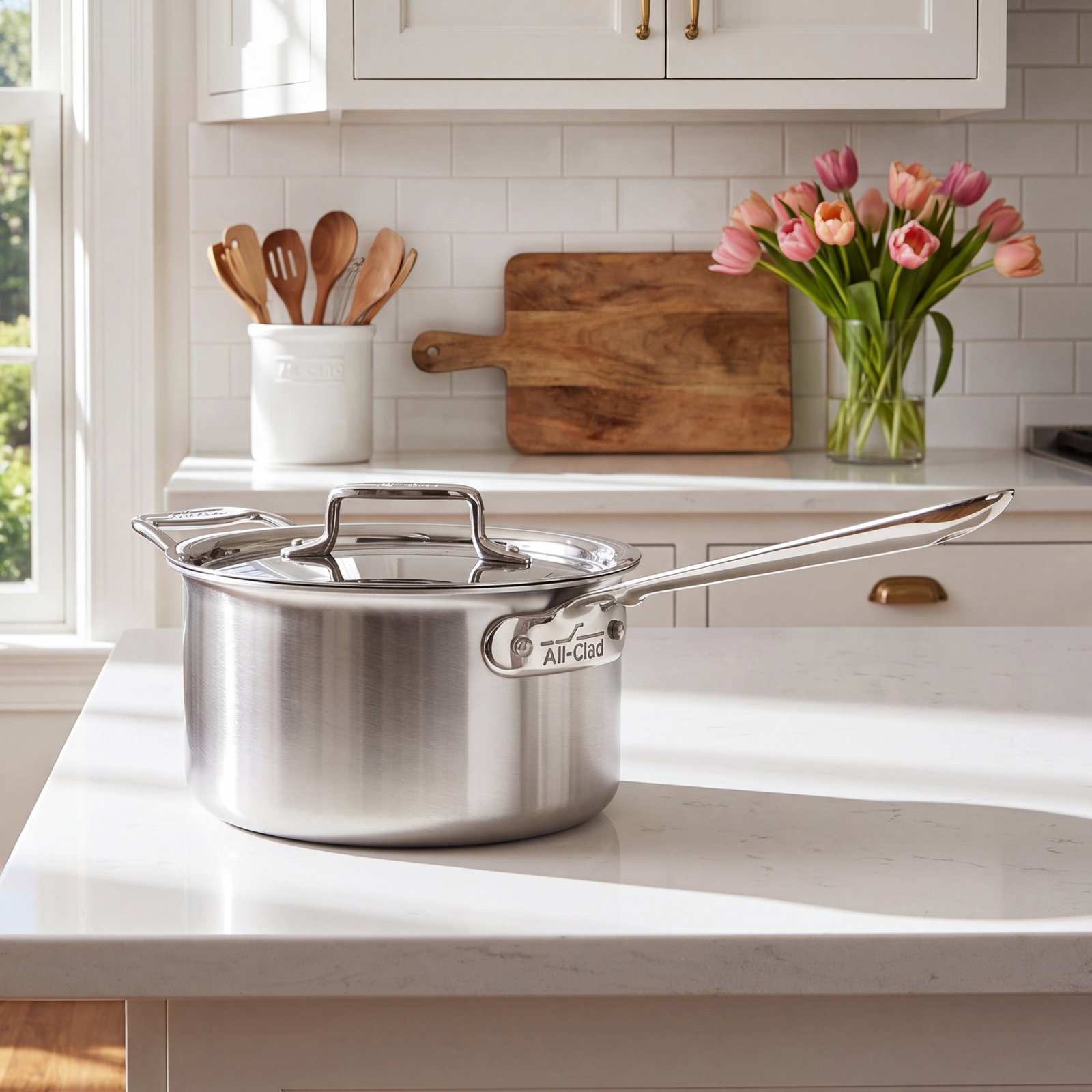All-Clad D5 Stainless® Brushed Saucepan with Lid, 1.5 Qt.
