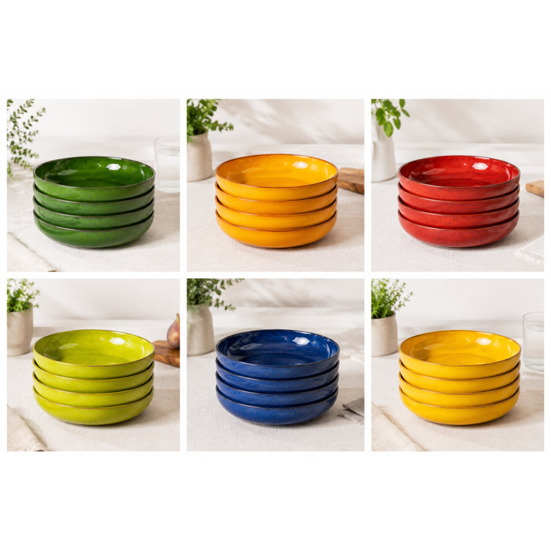 Selena - Medium Shallow Bowl Set Of 4 Blue, Orange