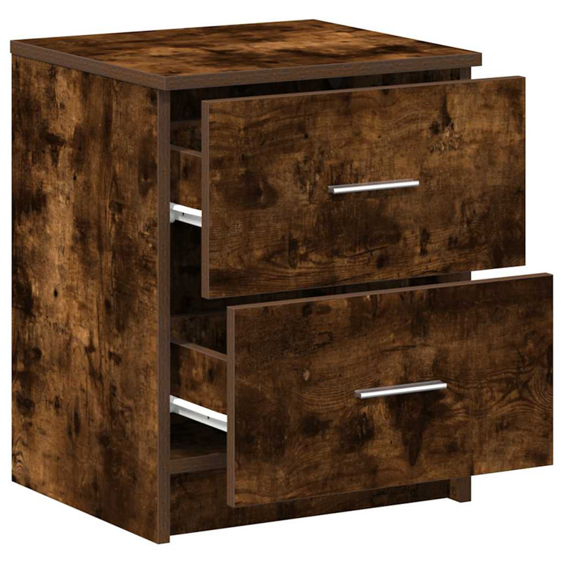 Bedside Cabinet With 2 Drawers, Smoked Oak, 1