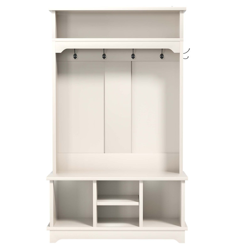 Multifunctional Entryway Hall Tree with Shoe Storage, Bench, and Coat Rack for Organized Living, White
