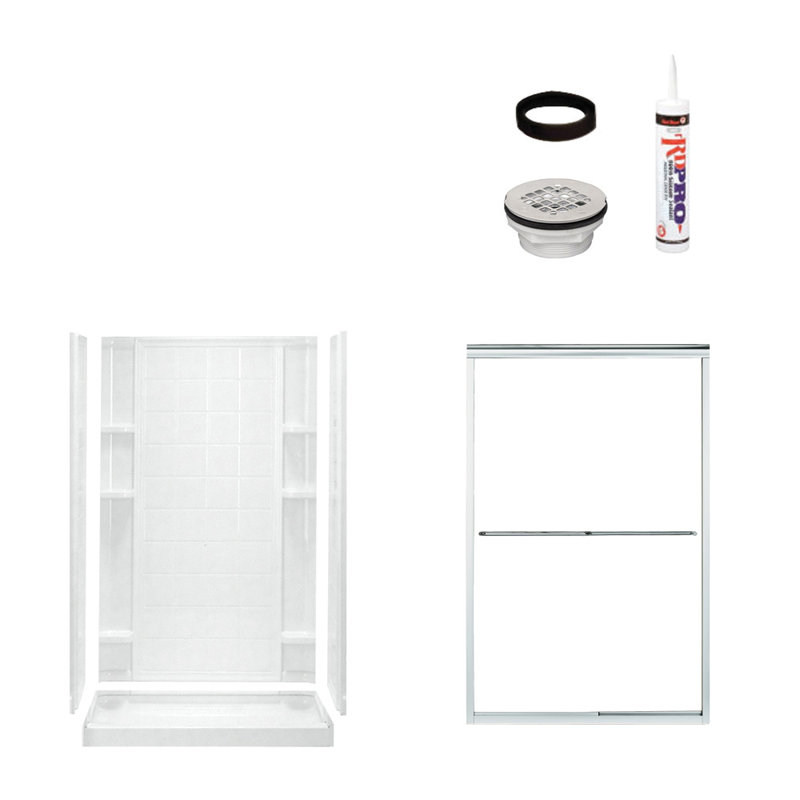 Cabine de douche rectangulaire avec cadre coulissant l 48 po x H 75,75 po Ensemble inclus, Chrome / Blanc