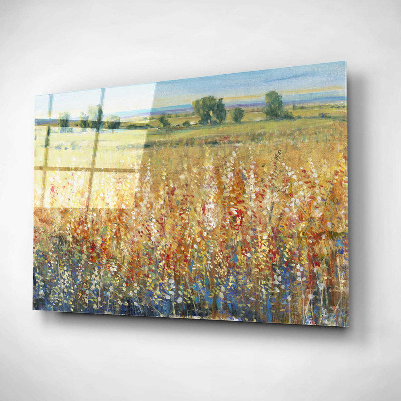 «Gold and Red Field II» par Tim O'Toole, art mural en verre acrylique, H 12 po x l 16 po x P 0,13 po