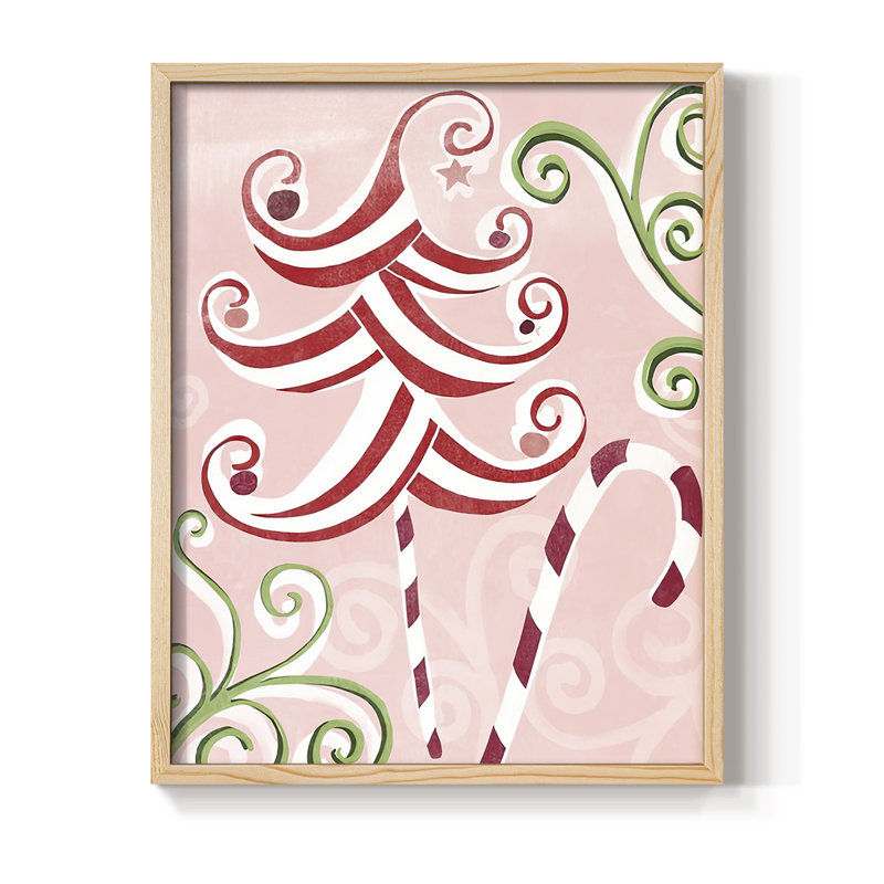«Candy Cane Holiday I», reproduction encadrée - bois massif, Encadré naturel, H 11 po x l 9 po