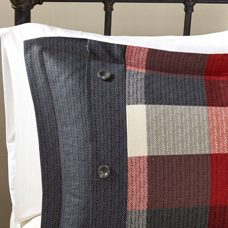 Housse de couette 6 pièces à chevrons avec imprimé élégant et coussins dans un style chaleureux et douillet, Carreaux rouges