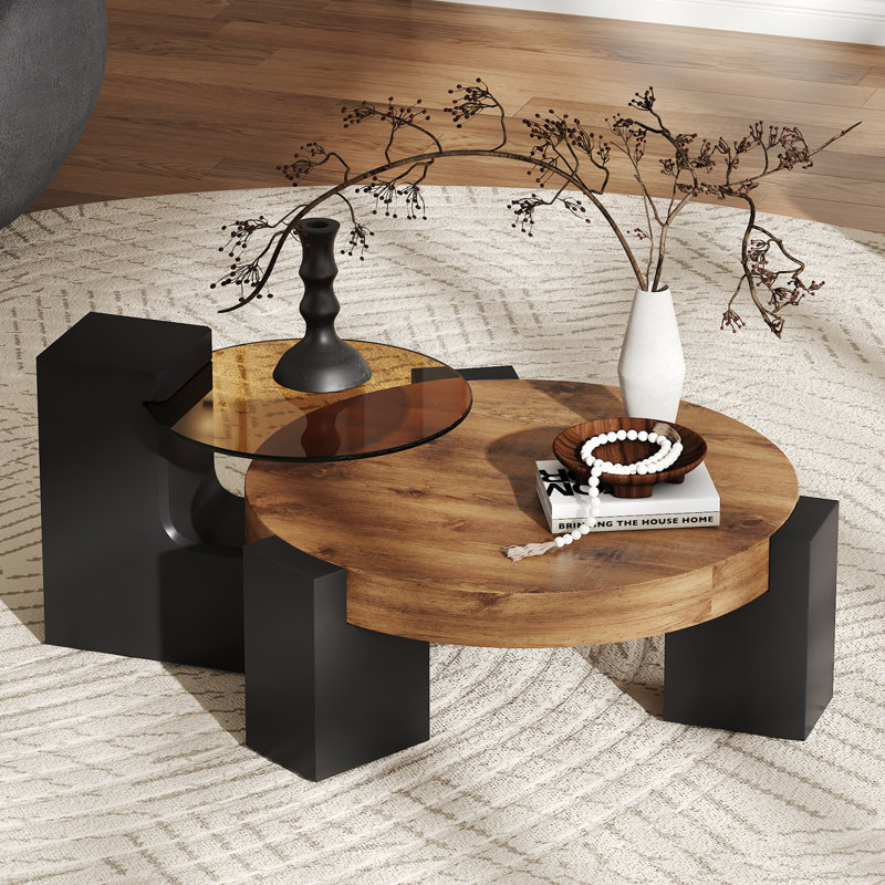 Ensemble de tables basses gigognes 2 pièces pour maison et appartement, Bois / noir, H 17,3 po x L 29,9 po x l 29,9 po