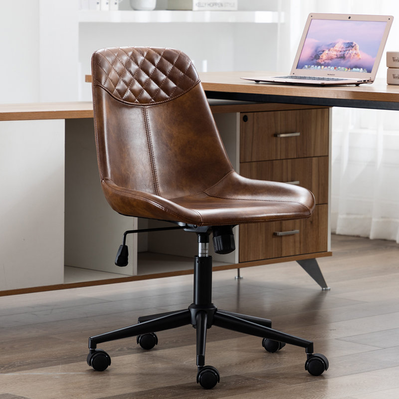 Chaise de travail sans accoudoirs en similicuir de 23 po Keavey , Noir, Brun jaunâtre