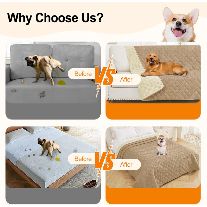 Medium-Sized Reversible Waterproof Dog Blanket - Camel/Beige - Stylish and Functional