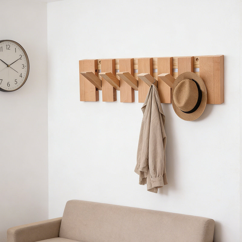 Solid Wood 6 - Hook Wall Mounted Coat Rack, Brown