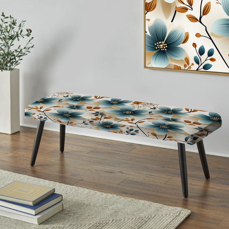 Vintage Romance Teal Marvel Blooms - Floral Upholstered Black Bench