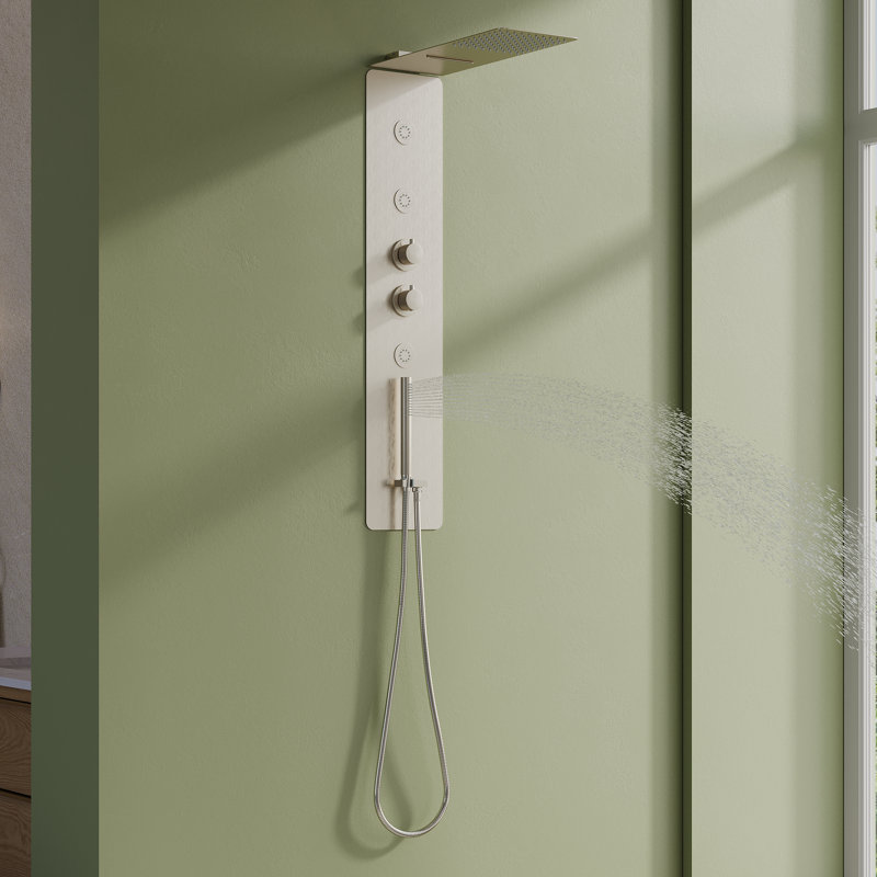 39 po  Système de panneau de douche 4 fonctions avec pomme de douche à effet pluie, jets de corps et douche à main (valve incluse)