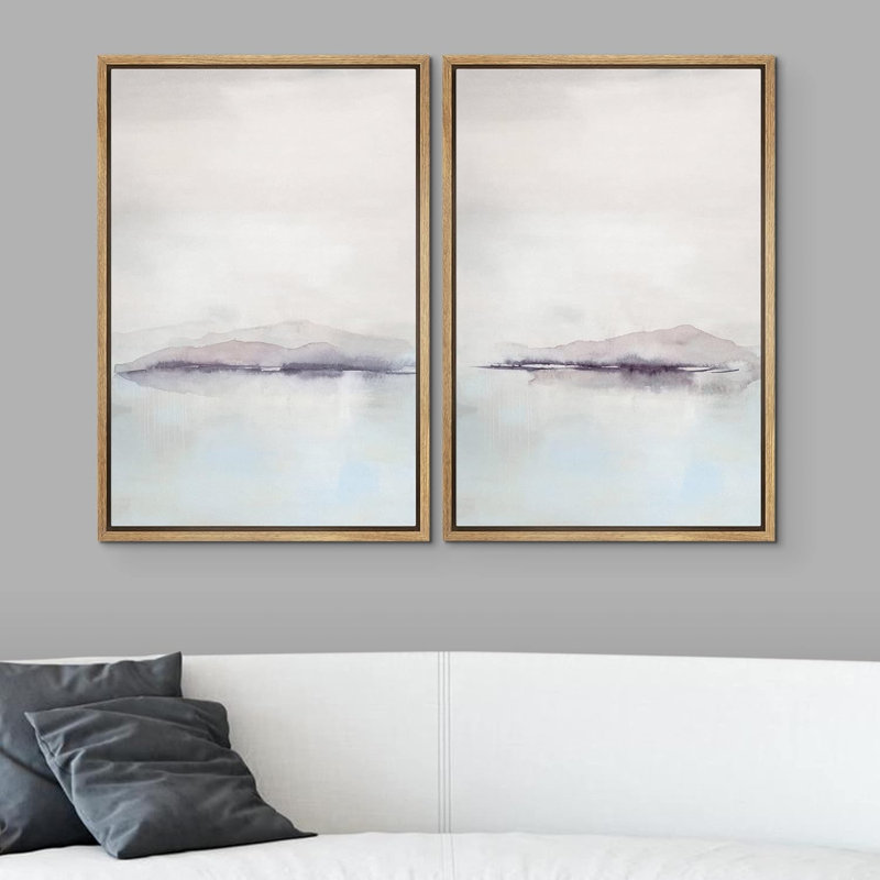 «Pastel Blue Paint Stroke Collage Abstract Shapes Minimal Decor Artwork Boho Nordic Relax Zen», 2 pièces, Naturel
