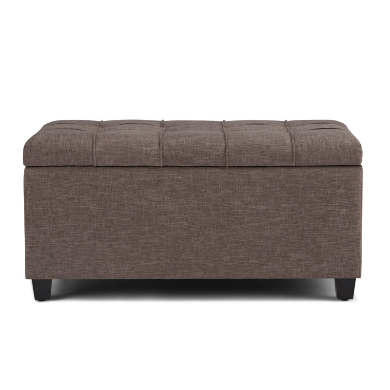 Sienna 33"W Upholstered Linen-Look Fabric Transitional Rectangular Storage Ottoman Bench with Tufted Styling, Fawn Brown