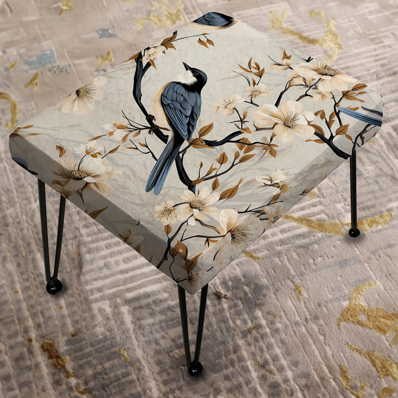Minimalist Birds On Branch Collage - Floral Rectangle Ottoman