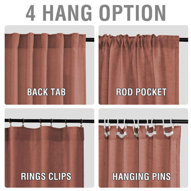 Linen Curtain for Bedroom/Living Room Back Tab Loop Pocket Linen Fabric Curtain Drapes Soft Rich Material Privacy Drape Panels for Farmhouse, 2 Panels