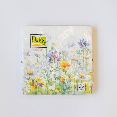 Set Of 20 Bright Watercolour Meadow Design With Colourful Wildflowers Napkins