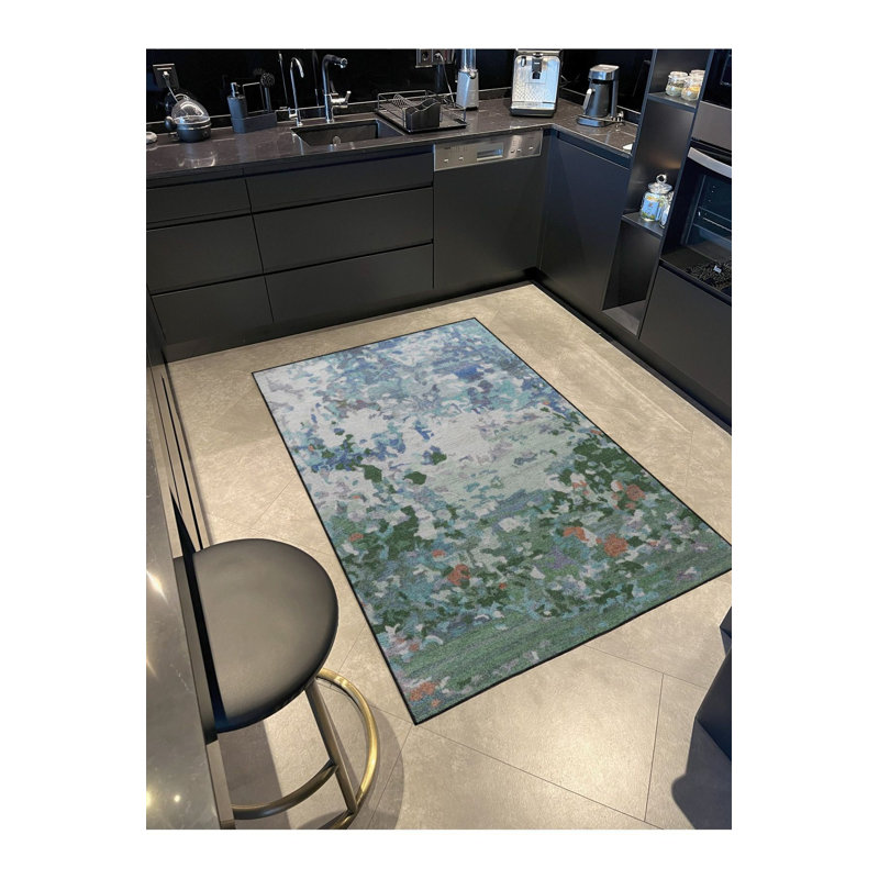 Tapis bleu glace délavé à motif flou, Rectangle 3 pi 3 po x 4 pi 11 po
