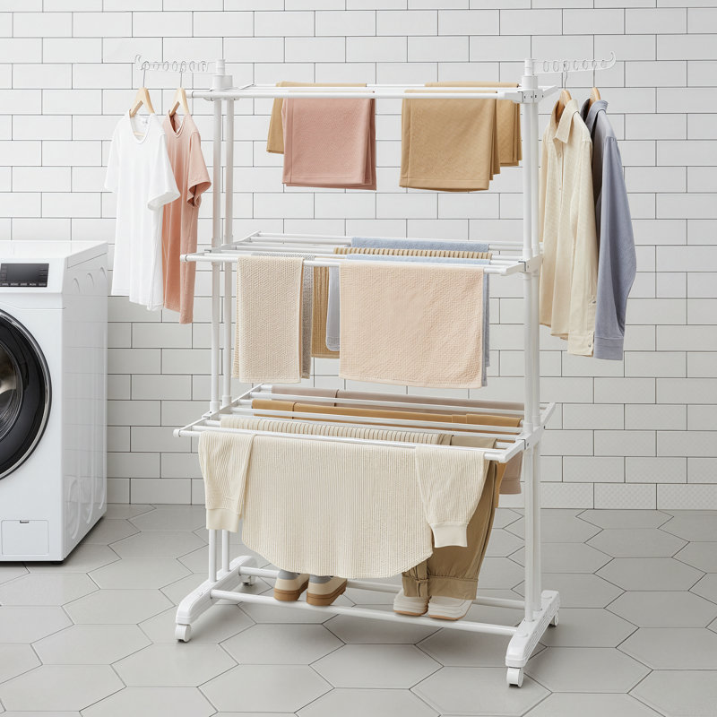 Clothes Drying Rack, Foldable Laundry Drying Rack 68.1-Inch Tall, Stainless Steel, Clothes Airer, Indoor Outdoor Use - White