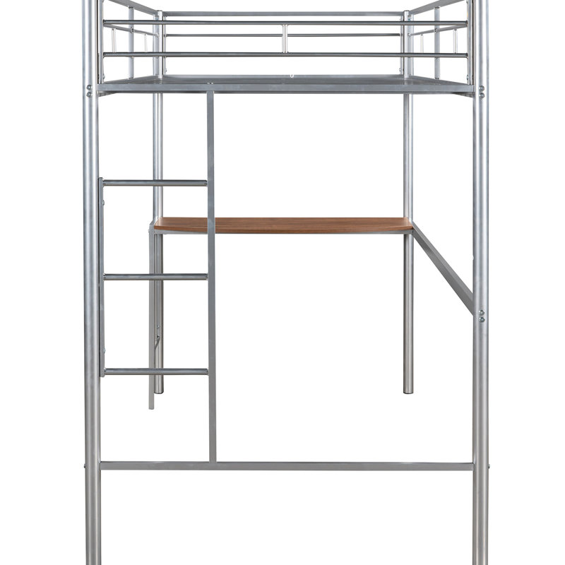 Metallic Silver Bunk Bed With Desk And - Twin Over Full, Comfortable For Bedroom Full Metal Quality Silver, Practical Solution