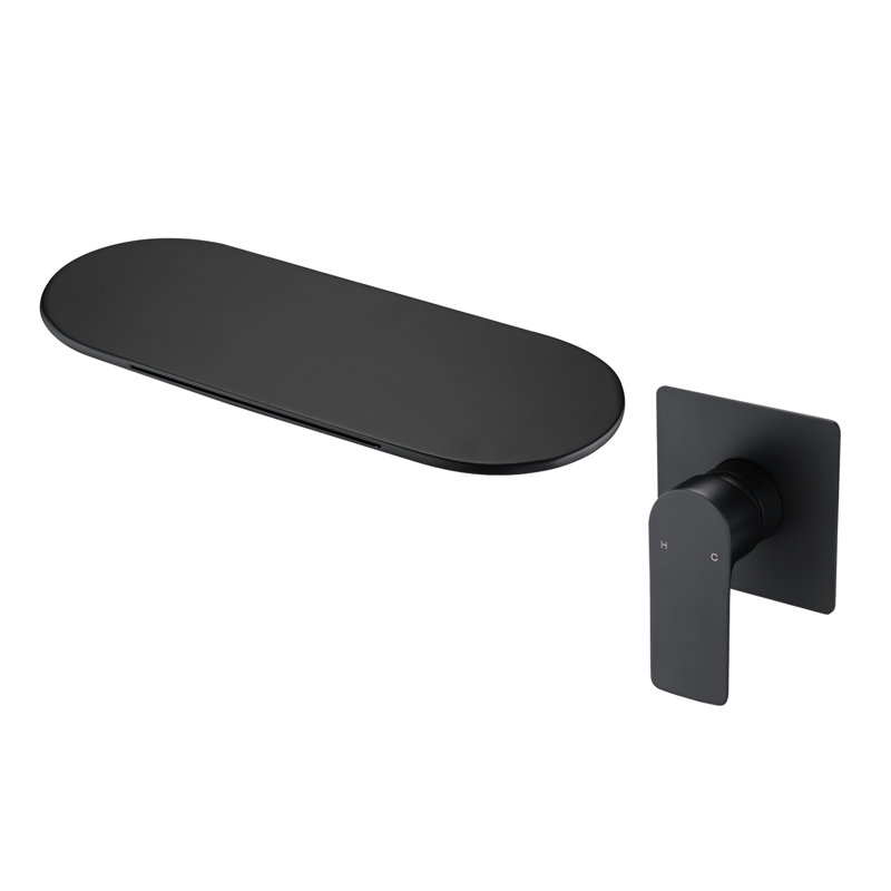 Robinet de salle de bain noir mat - mural, poignée simple, lavabo cascade monté noir, poignée pour