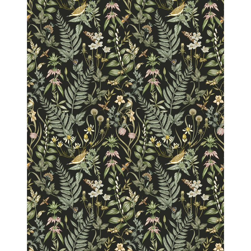 Secret Garden Wallpaper | Pre-pasted / Roll - 24" x 30', Ebony