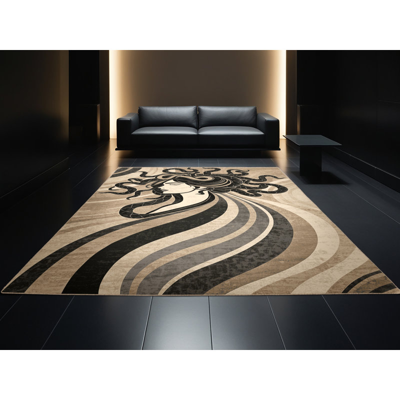 Tapis chic et luxueux lavable à la machine Hamilton Medusa, 7 x 10
