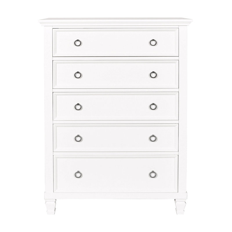 Felder 5-Drawer Solid Wood Chest, White