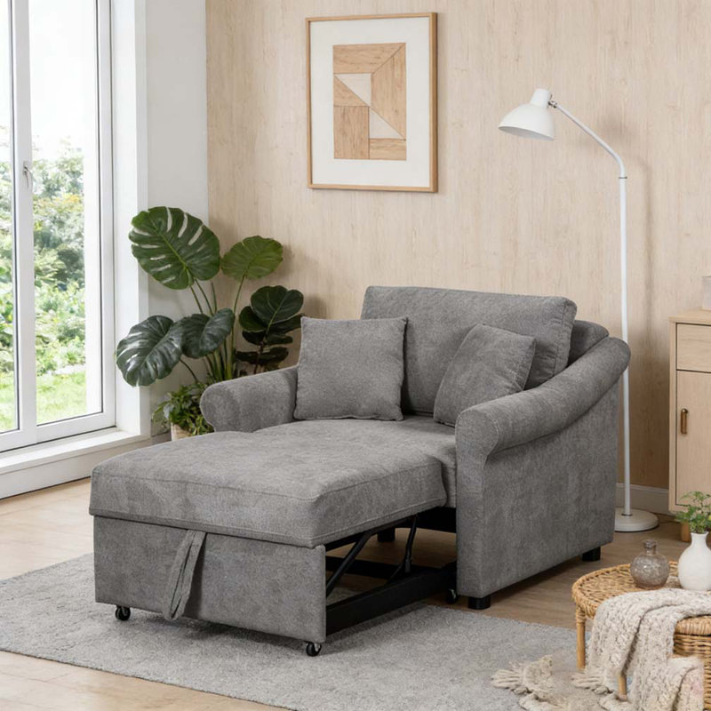Fauteuil convertible 3 en 1 en chenille, Gris foncé