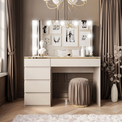 Algert GOLD Dressing Table with Mirror LED