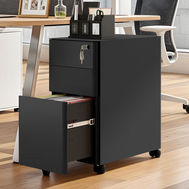 3-Drawer Lockable Steel Filing Cabinet for A4 and Letter, Metal Office Storage Unit with 2 Keys, Black
