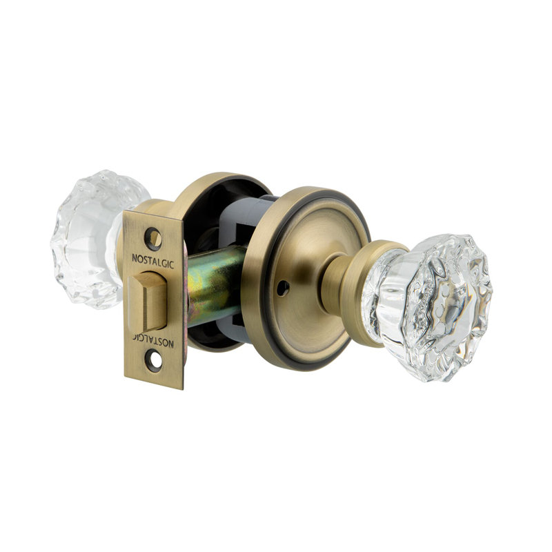 Classic Rosette with Crystal Door Knob, Antique Brass, 2-3/8"