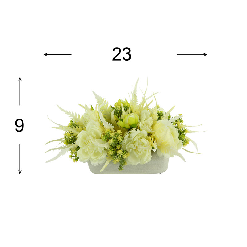 Peony, Fern and Sedum Arrangement in a Ceramic Pot