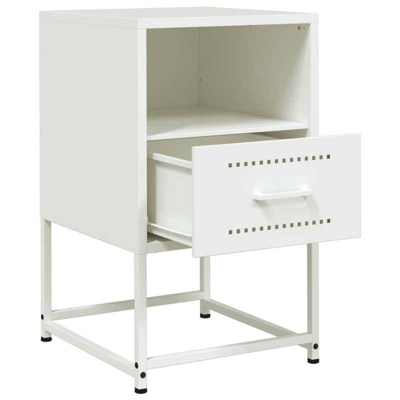 Andrietta 36cm W Steel Bedside Table, White, 1