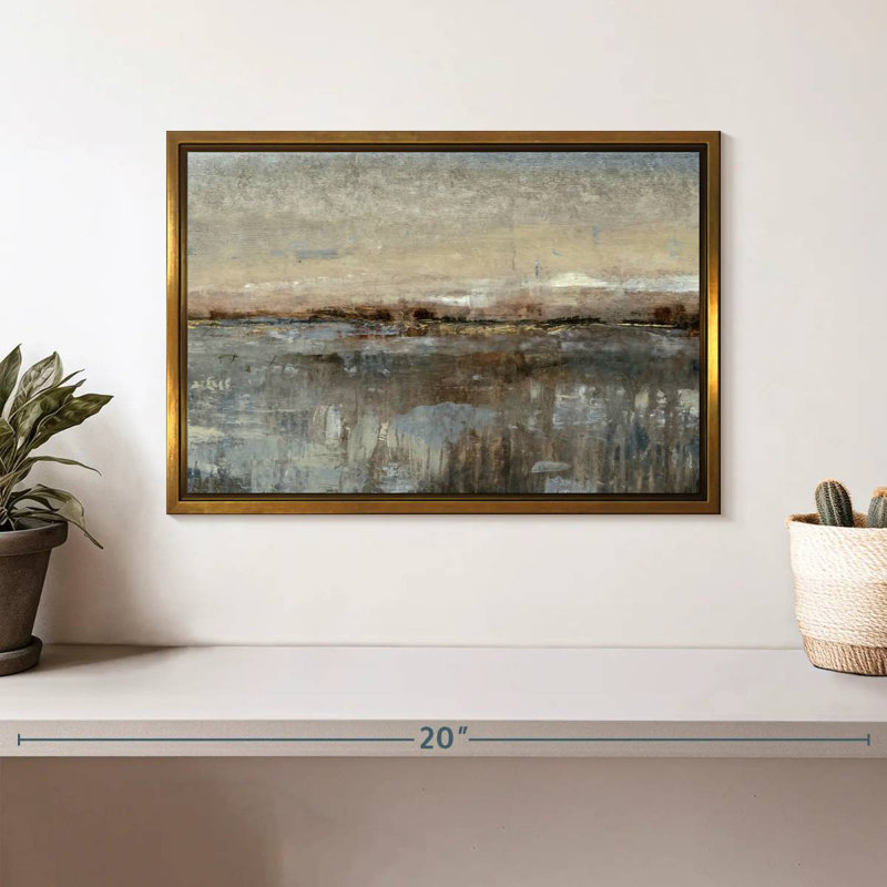 Gris brume I, Cadre flottant doré, 13 po x 9 po