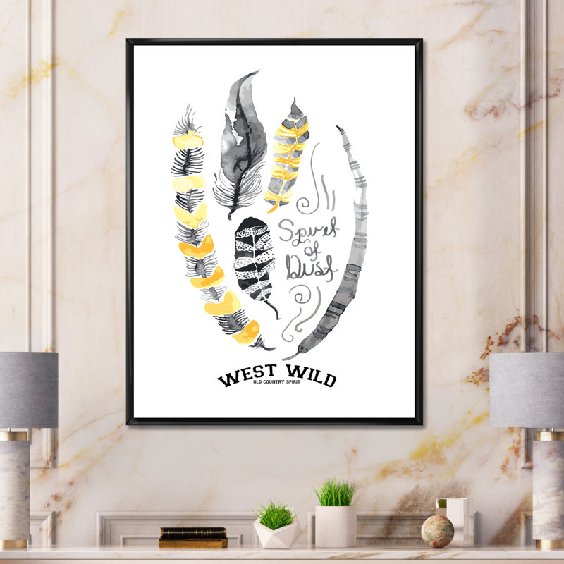 Plumes de plumes jaunes - Impression sur toile, Cadre noir, H 32 po x l 16 po x P 1 po