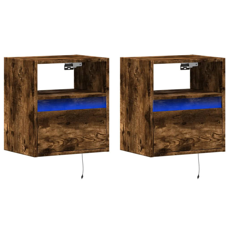 Costache 41cm W Bedside Table, Smoked Oak, 2
