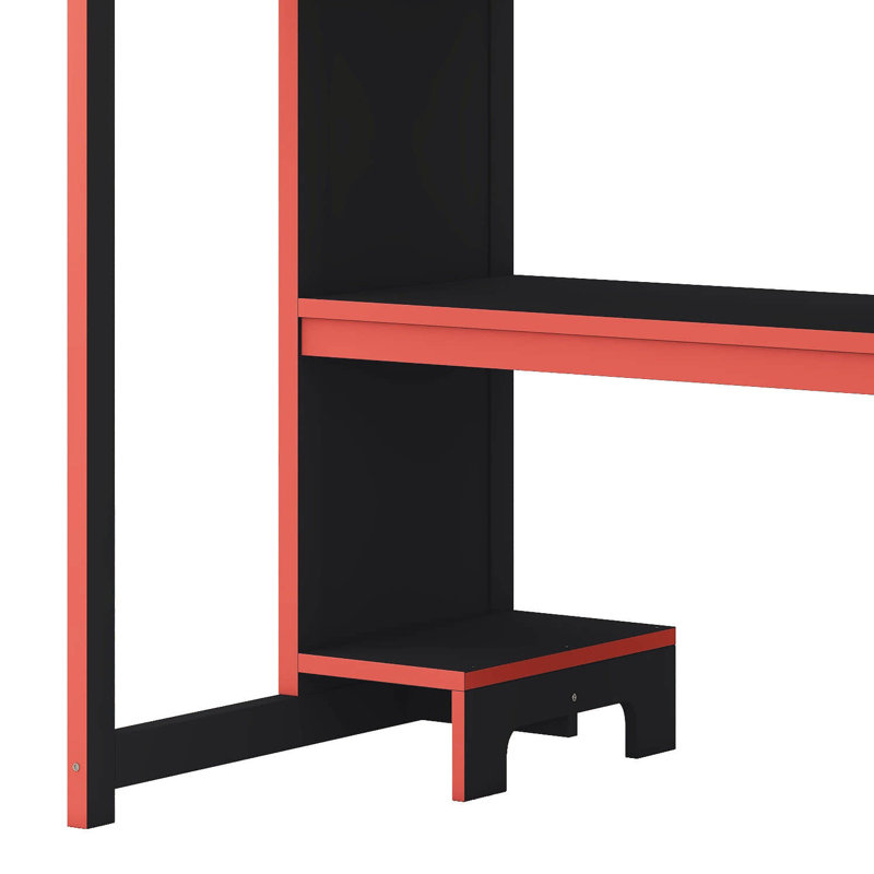 Lit mezzanine simple avec bureau intégré, garde-robe et lumières DEL, poste de travail peu encombrant, tiroir de rangement, panneau de fibres à densité moyenne et structure en bois de pin