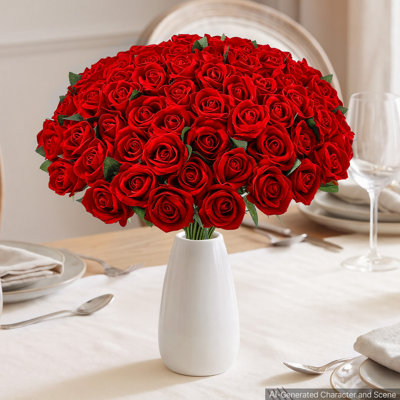 Fleurs artificielles en vrac : roses rouges, tiges de fleurs en soie, fleurs artificielles réalistes pour vases, centres de table, mariages, fêtes, bouquets, décoration intérieure et compositions florales à faire soi-même.