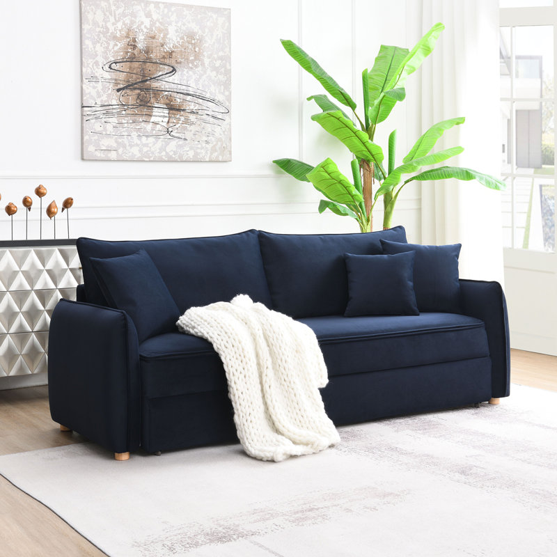 Canapé-lit en tissu Brosius, Bleu, Tissu bleu, H 37,06 po x l 88,02 po x P 34,02 po